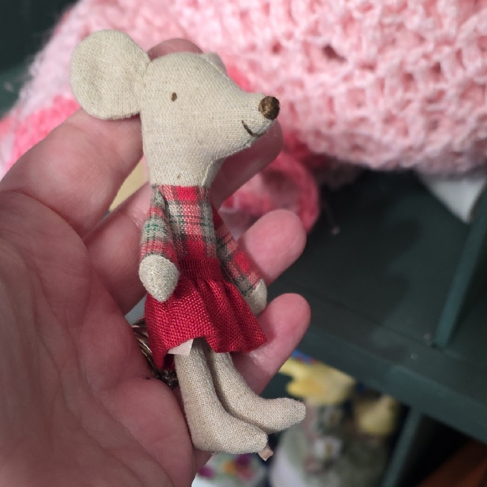 MAILEG Beige Fabric Mouse Toy in Red Dress - Kids Toy